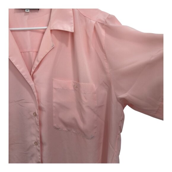 Lady Manhattan Vintage Salmon Pink Button-Up Short Sleeve Blouse Size 14 - Picture 12 of 13